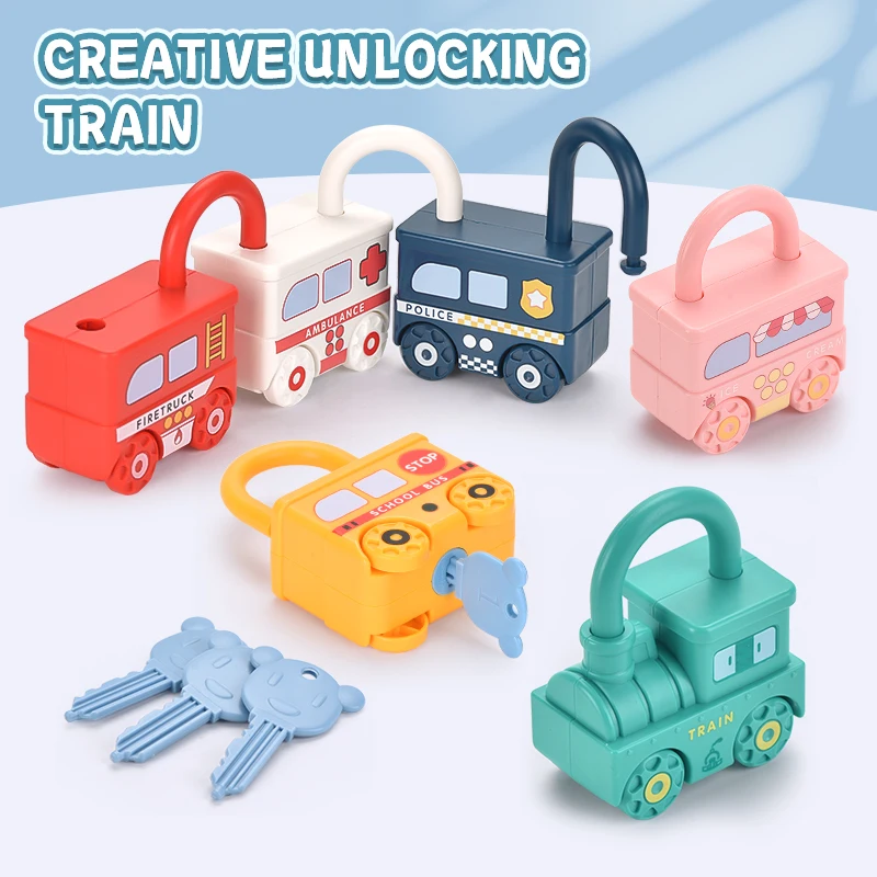 Kids Educational Digital Matching Key Toy Mentessori Lock Key Toy Unlock Teaching Aids Train Team Game for Kids