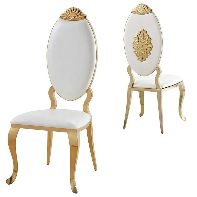 
Interior Design Modern Metal Dining Chair Gold Brass Luxury High Back PU Leather Wedding Chair for Rental 