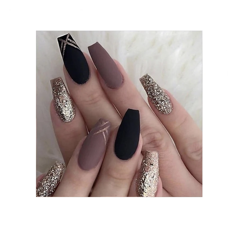 Senboma Handmade Stiletto Fake False Nail Art Bling Glitter Coffin Salon False Nails Colorful Custom Press On Nails