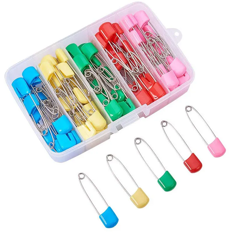 
Wholesale 100pcs 5 Color Diaper Safety Pins With box baby plastic Head safety pin for baby cloth 