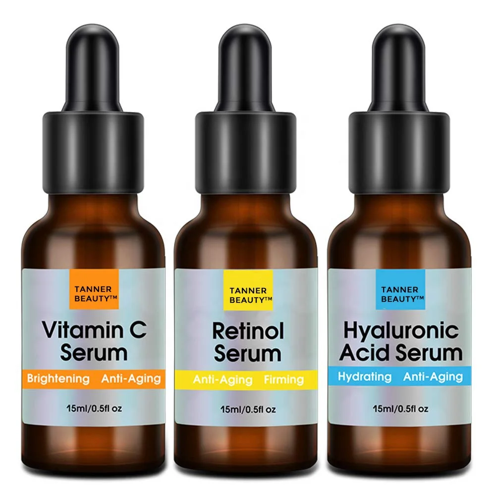 Best Gift face Set Contains Anti Aging Wrinkle 20% Vitamin C Serum+5% Hyaluronic Acid Serum + 2.5% Retinol Serum for Skin