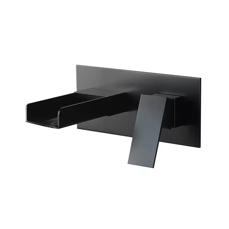 Wall Mounted Waterfall Bathroom Sink Faucet 2-Hole Single Handle Bathroom Sink Faucets Basin Sinks Matte Black Finish Faucet