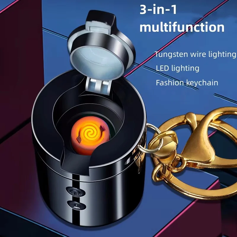 Оптовая продажа 2 в 1 светодиодное освещение Факел Вольфрамовая проволока воспламенитель ветрозащитный брелок металлический мини-Usb зарядка Зажигалка для сигарет