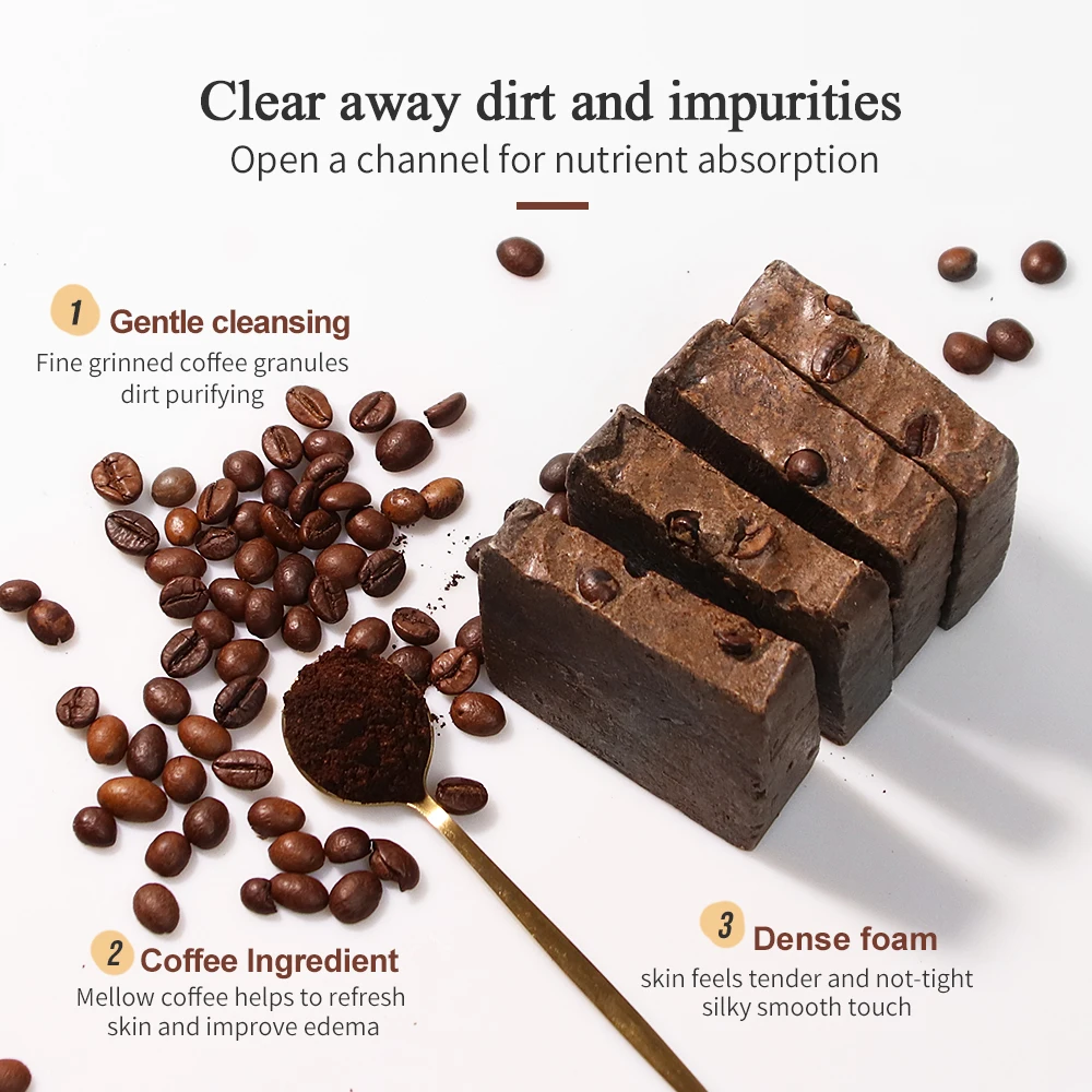 Wholesale Custom Logo Natural Cocoa face bar soap coffee Bean Black Soap Exfoliating Handmade Soap