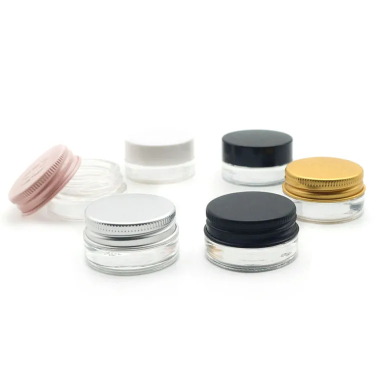  5g Clear Glass Lip Balm Jars Pot with Aluminum Lid 5ML wide mouth cosmetic Sample Storage container For eyeshadows