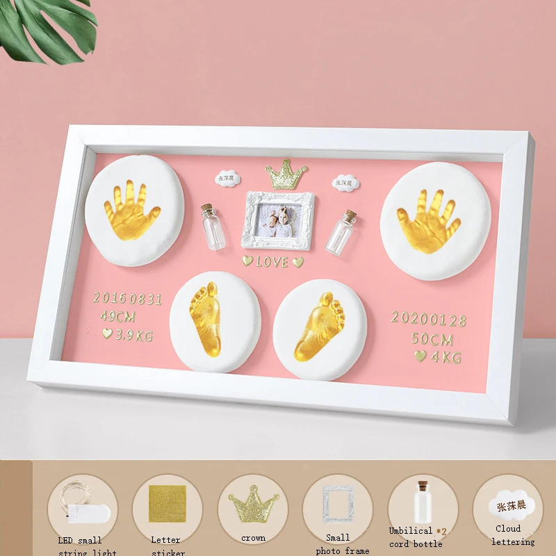 New Newborn soft clay fluffy material handprint footprint  commemorative photo frame baby souvenir