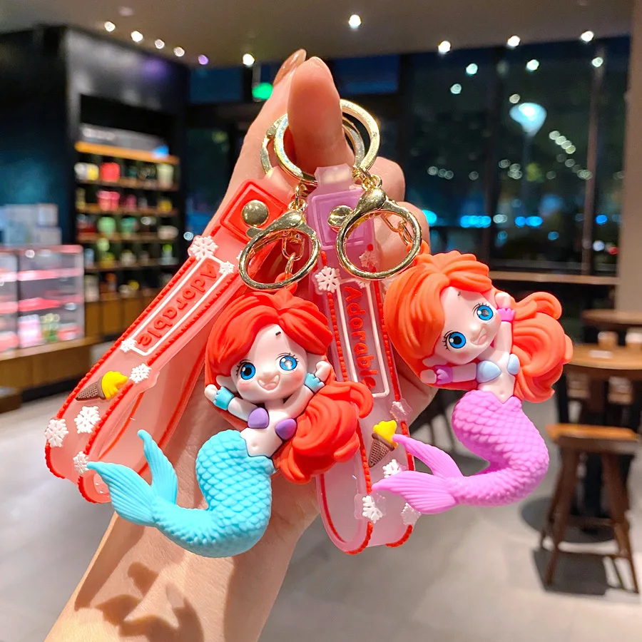 Lovely 3D Soft Pvc Doll Pendant Cartoon Cute Mermaid Keychain for Girls