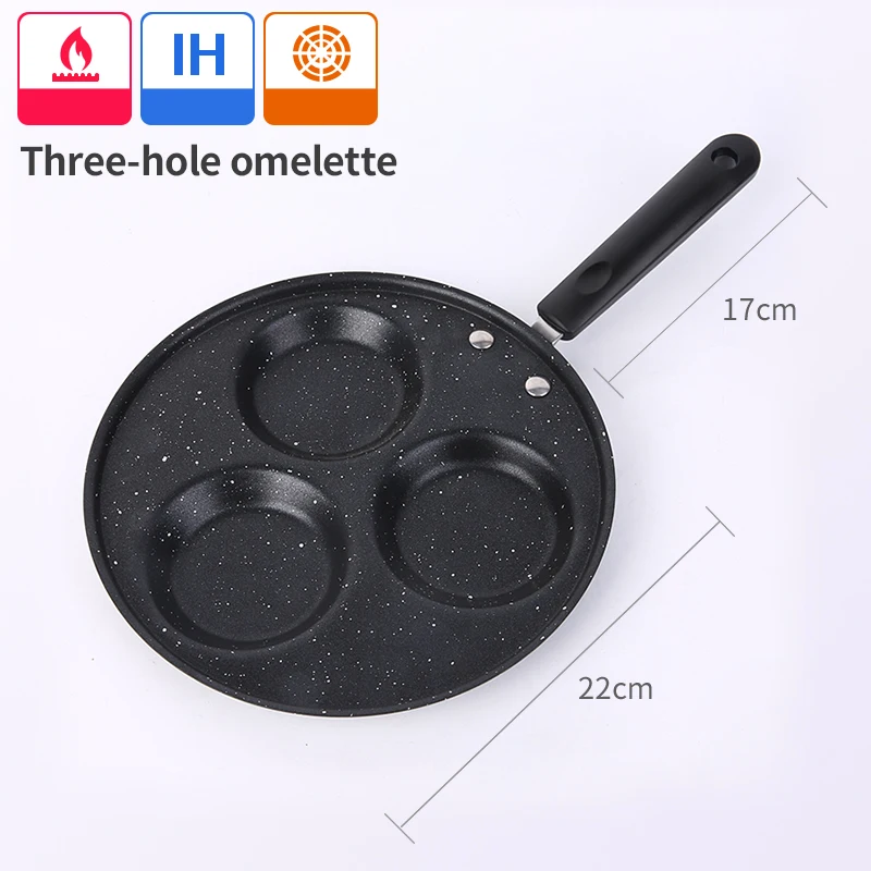 2022 New 3 Hole Thickened Fried pan Egg Ham Breakfast Frying Pan Durable Omelette Pan