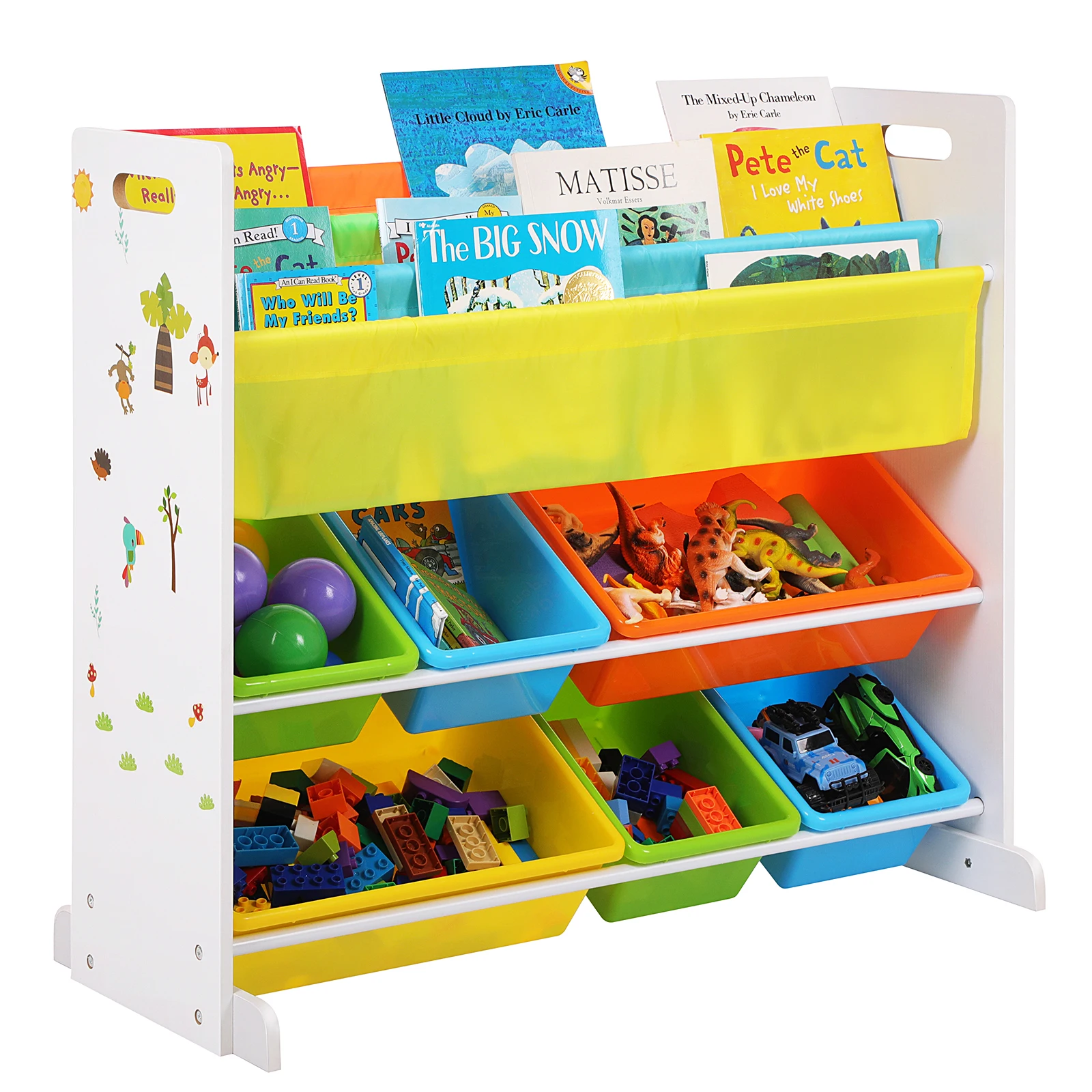 Children bedroom furniture Wooden toy shelf kids cabinet with plastic storage box for sale