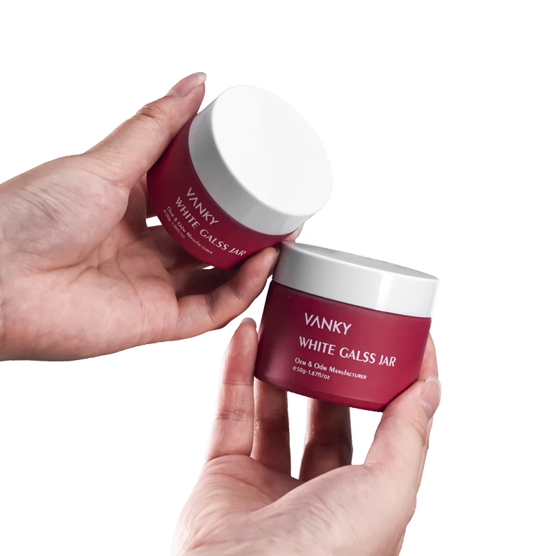 Hot sale 50ml glass jar luxury cosmetic packaging cream glass jar with screw lid new design red color