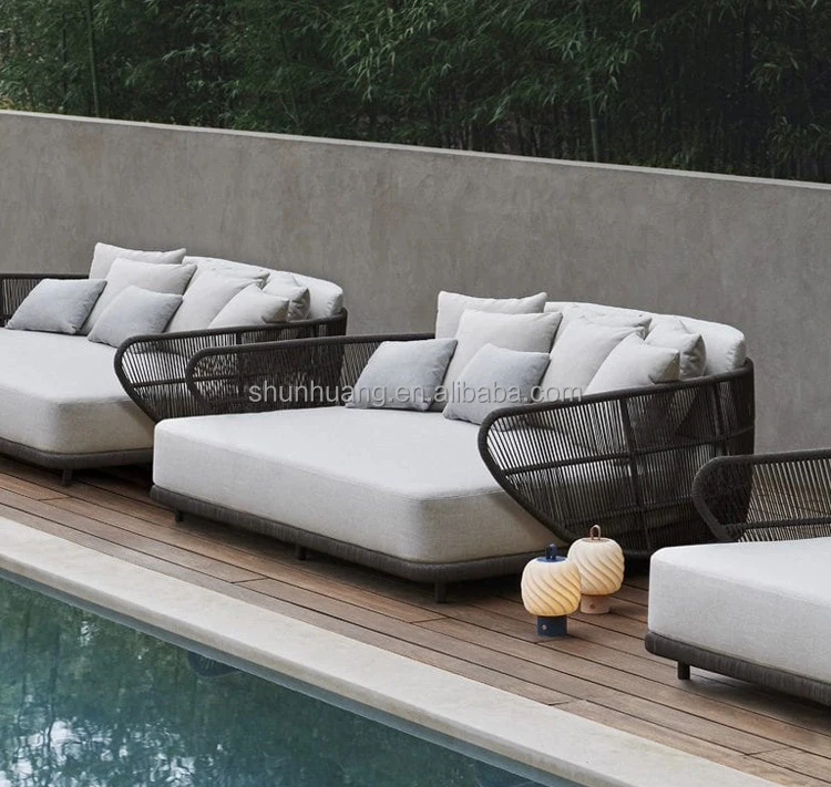 Hot sale pool side furniture outdoor big size daybed rope double sun bed