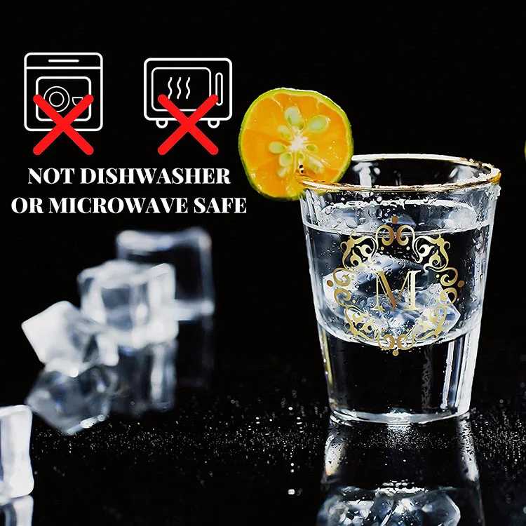 Personalized Thick Bottom Custom Gifts 1.5oz Tequila Vodka Whiskey Gold Rim Shot Glass Set for Lovers Birthday Christmas