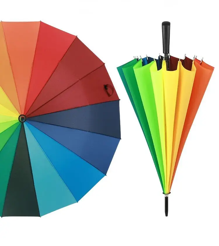Rainbow Umbrella Fashion Long Handle Straight Anti-UV Sun/Rain Stick Umbrella Manual Big Parasol
