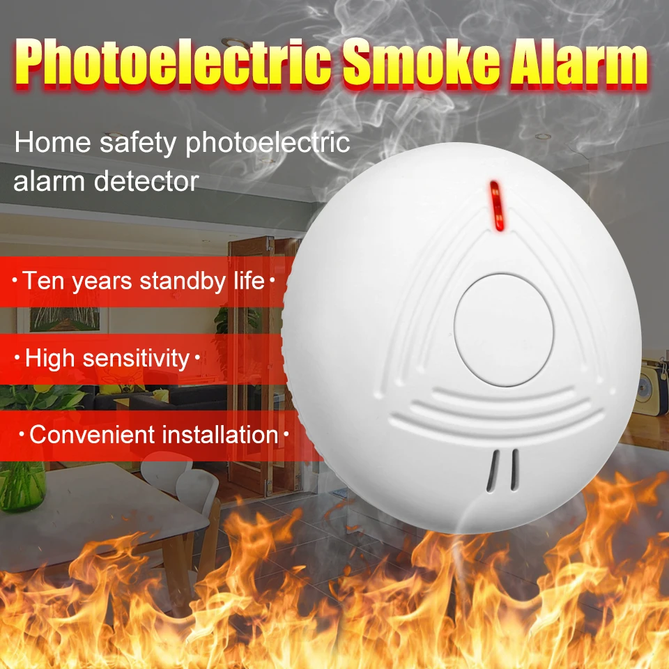 Daytech SM13 Battery Powered 10 Years Life Standalone Photoelectric  Fire Smoke Detector Smoke Sensor Alarm Security System