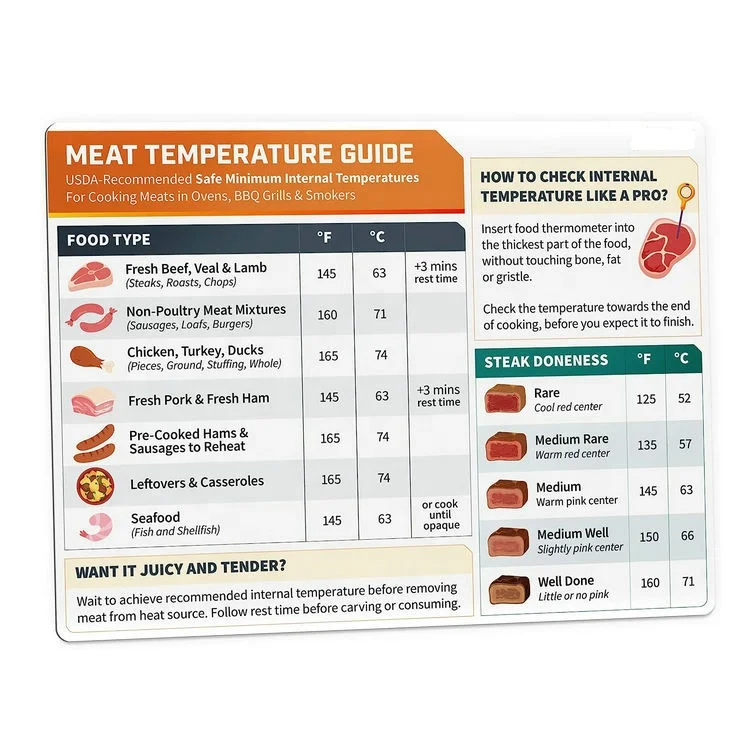Meat Temperature Chart Magnet Chicken Turkey Beef Steak Cooking Grill Guide Meat BBQ Magnet Internal Meat Temperatures Roa