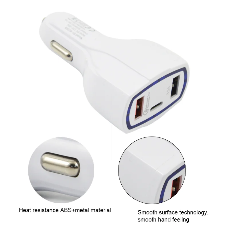 Multi Portable USB Type C Car Phone Charger USB Adapter Pd 20W Qc 3.0  3.5A  3 In 1 Fast Charging  Car Charger