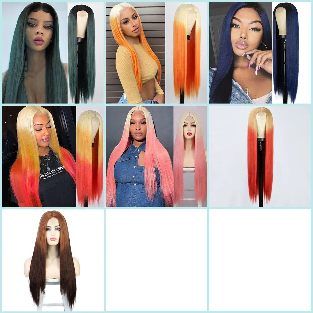 Middle Part Heat Resistant Fiber Long Straight Ombre Blonde Orange Yellow Synthetic Cosplay Wig for Women Natural Looking
