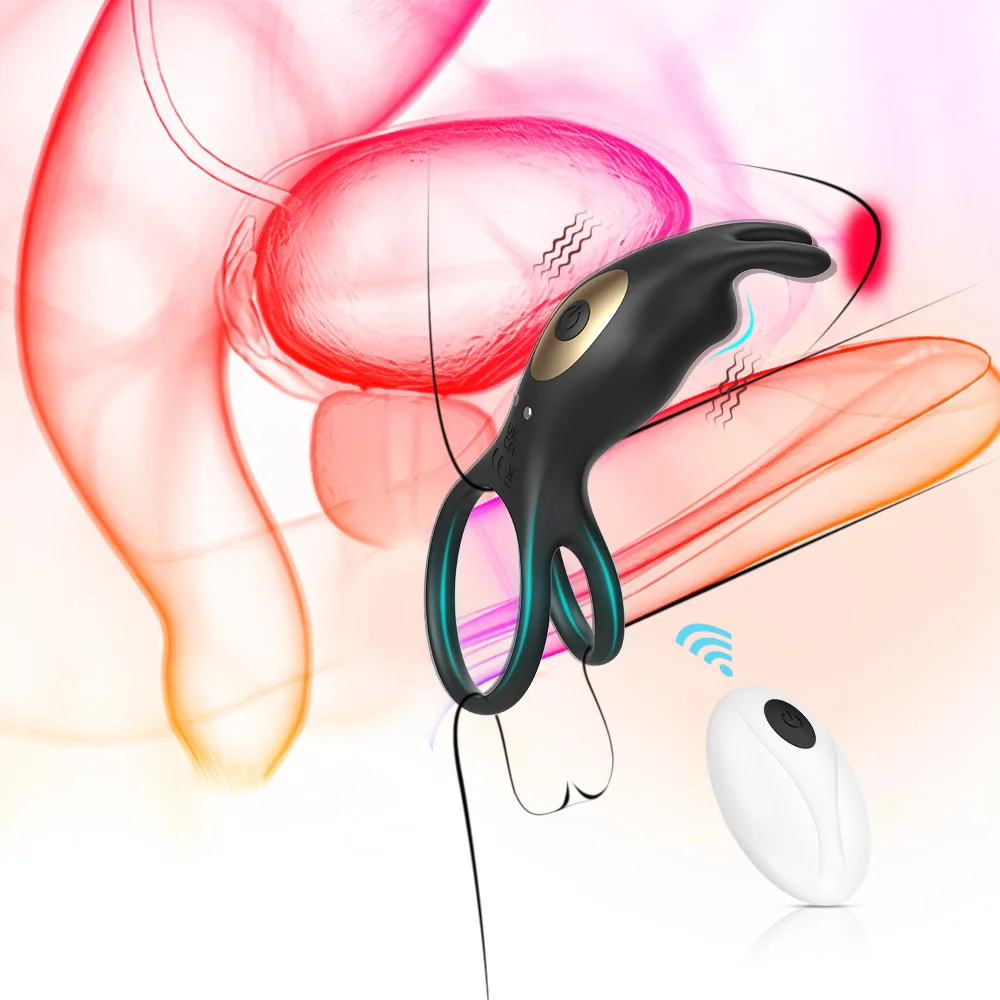 Adult Rogue Rabbit APP Remote Control Vibration Double Delay Silicone Lock Essence Ring Couple Products 12