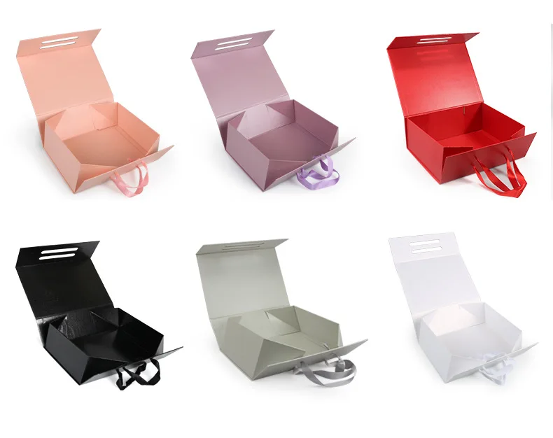 2022 New Arrivals Magnetic Gift Box Pink Packaging Custom Logo Printed Magnetic Folding Paper Flat Pack Gift Boxes With Handle