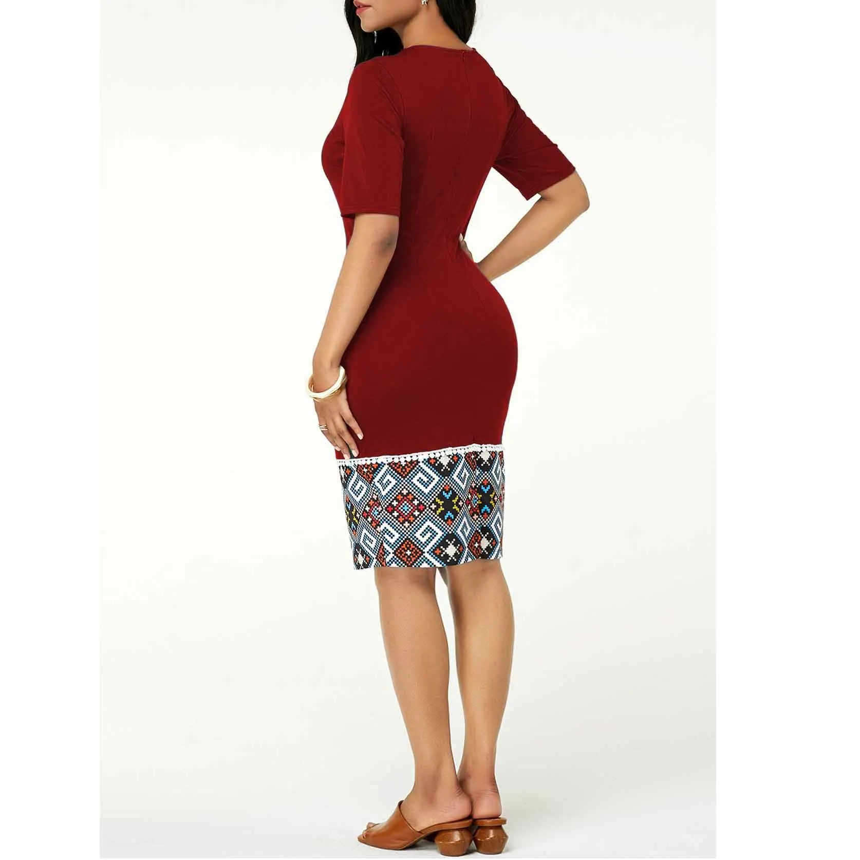 F0658 New style summer custom business dress ethnic clothing print sexy midi ladies dress plus size career office dress