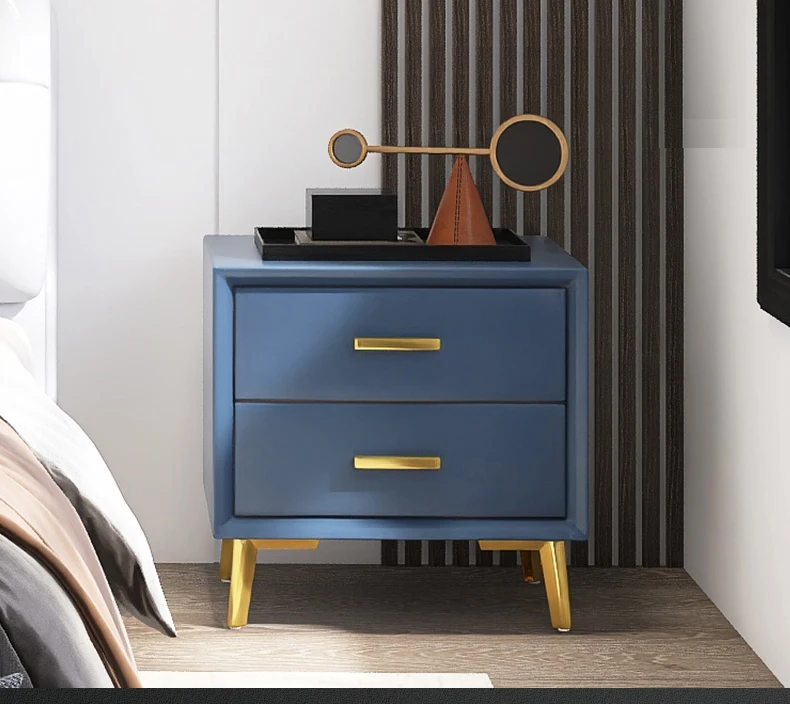Bedside table light luxury bedroom simple modern leather bedside table high-end small gray blue