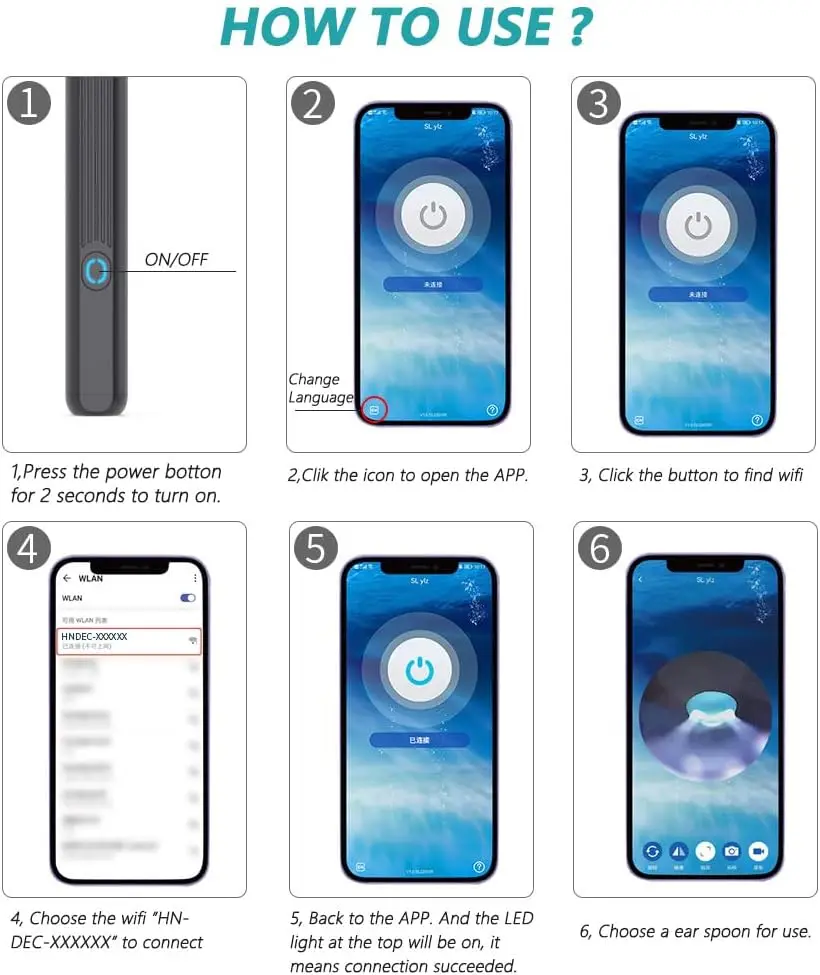 Ear Wax Removal Tool  high-Definition Otoscope,with 6 LED Lights  Suitable for iOS iPad Android