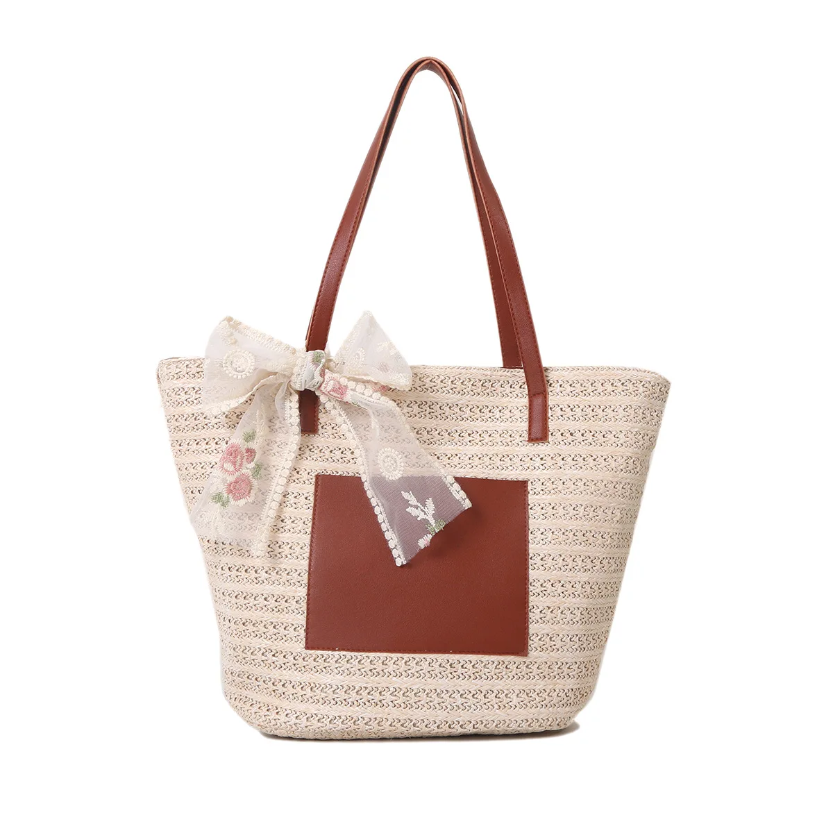 Straw bag women 2024 new holiday large capacity beach bag woven vegetable basket Tote bucket bag