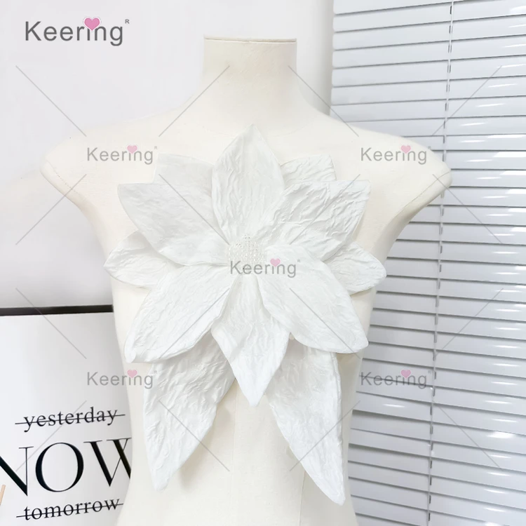 WBF-212 Handmade Beaded Pleated Big Fabric Flowers For Dress Decoration Apparel Accessories