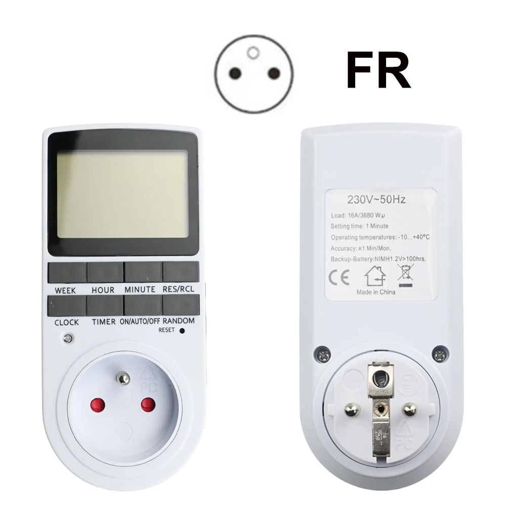EU Electronic Digital Timer Switch US FR BR Plug Kitchen Timer Socket Outlet 230V 110V 7 Day 12/24 Hour Programmable Timing