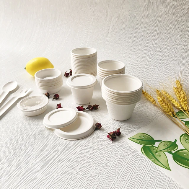 Disposable bagasse portion cups 1oz 2oz 3oz white sauce cups espresso coffee cups