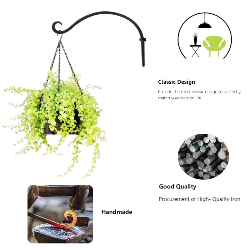 Hanging Plant Hanger Outdoor Metal Bird Feeder Wall Hooks Metal Plant Bracket Hook for Hanging Flower Basket