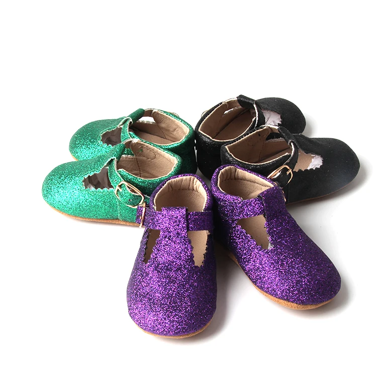  Skidproof Breathable Leather T-bar Soft Soles Glitter Shiny Baby