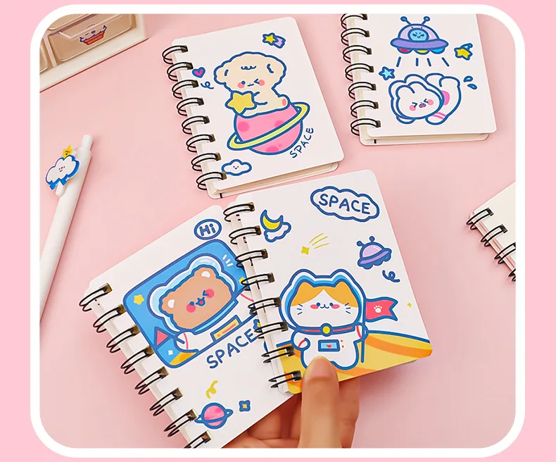Free sample custom Astronaut rollover coil book student portable pocket loose-leaf notepad mini notebook A7 small book