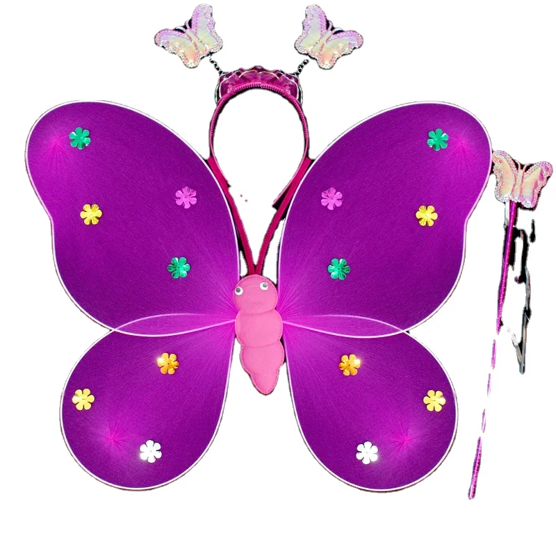 Wholesale Girl Princess Led Flashing Light Fairy Butterfly Wings Wand Headband Costume Best Christmas Gift Toys