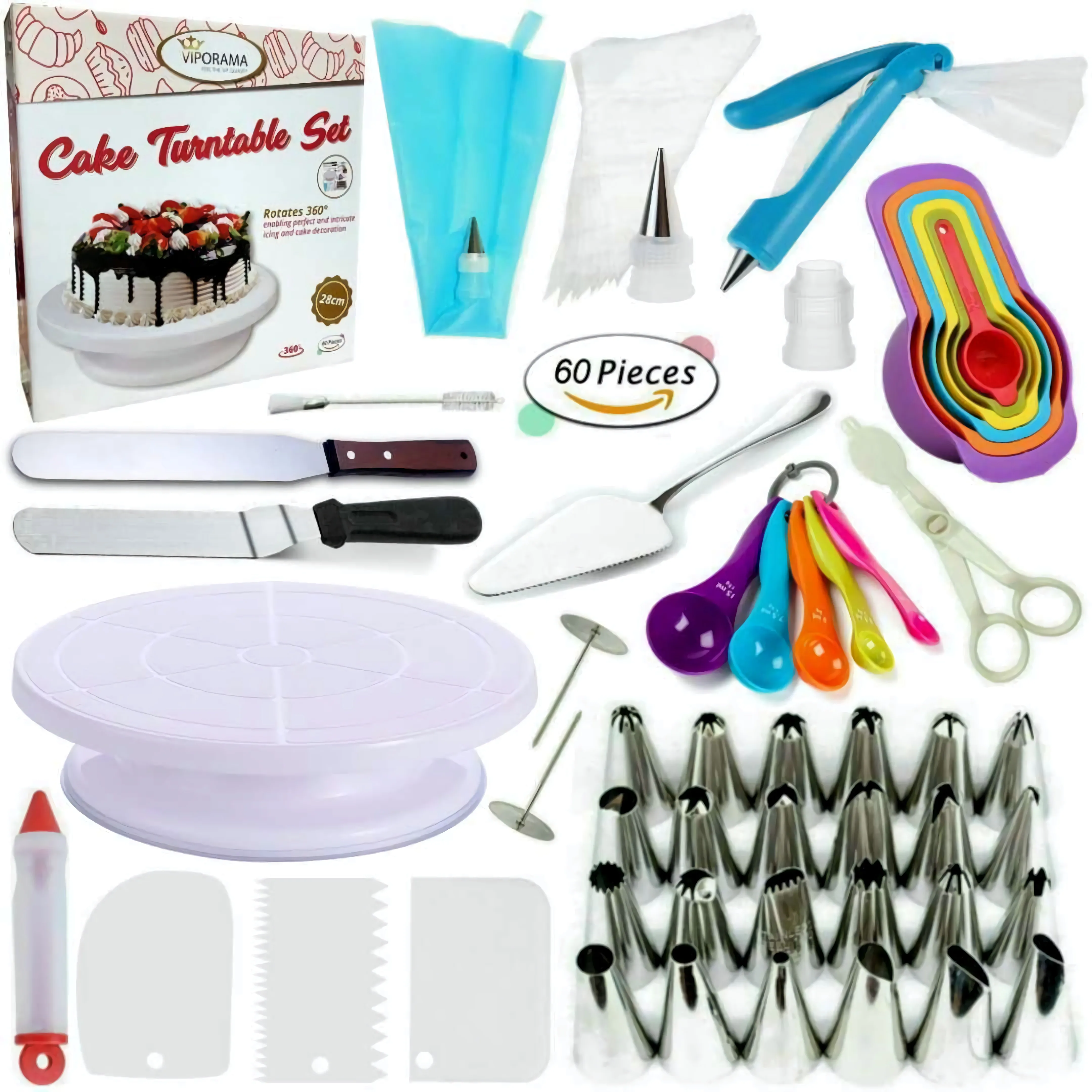 
60 pcs/set Cake Decorating Supplies Kit Turntable Pastry Bags Couplers Cream Nozzle Baking Tools Set for Cupcakes Cookies 