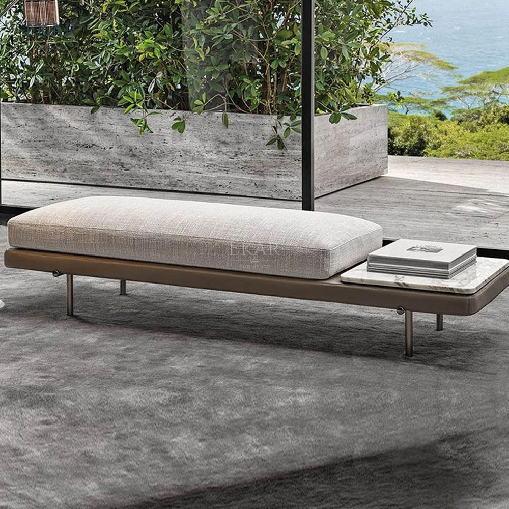 Modern Living Room Bench with Upholstered Seat and Wooden Legs