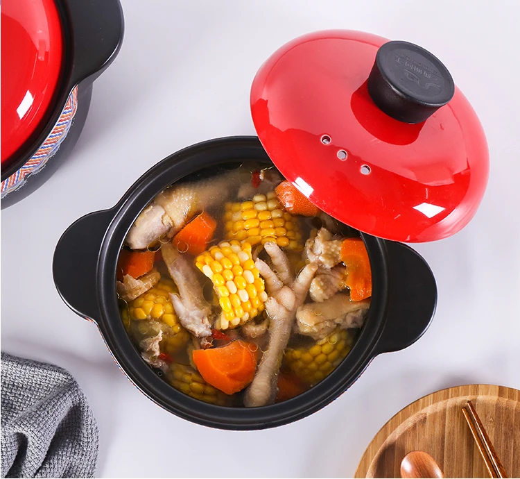 Factory Wholesale Commercial Ceramic Soup Pot Large Cooking Ceramic Pot Red
