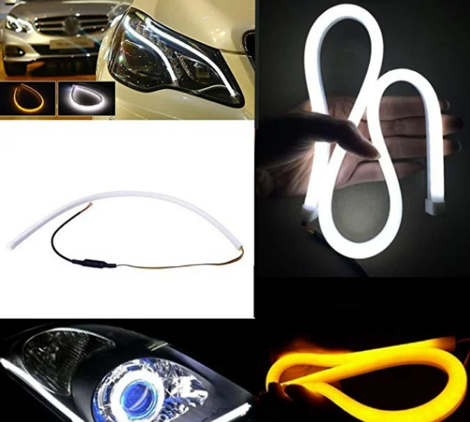 
Factory direct car led tear eye light light guide bar 60CM soft light bar dual color turn signal 30 45cm silicone strip 