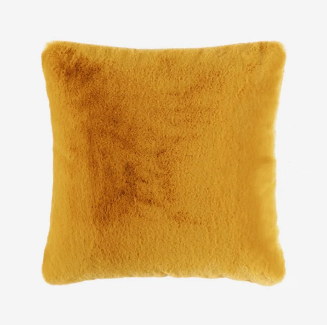 Decorative Throw Pillow Luxury Soft Faux Rabbit Fur Warm Square Cushion Cases for Sofa Bedroom Living Room 18 x 18 Inch  Outside