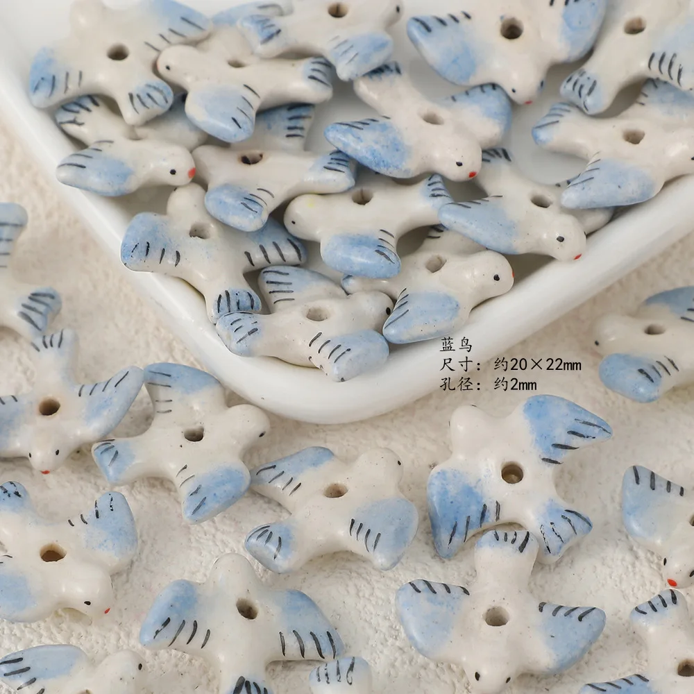 YANYE Cute Ceramic Animal Collection Blue Birds Phone Chain Wholesale DIY Jewelry Accessories Pendant Hand Painting Beads