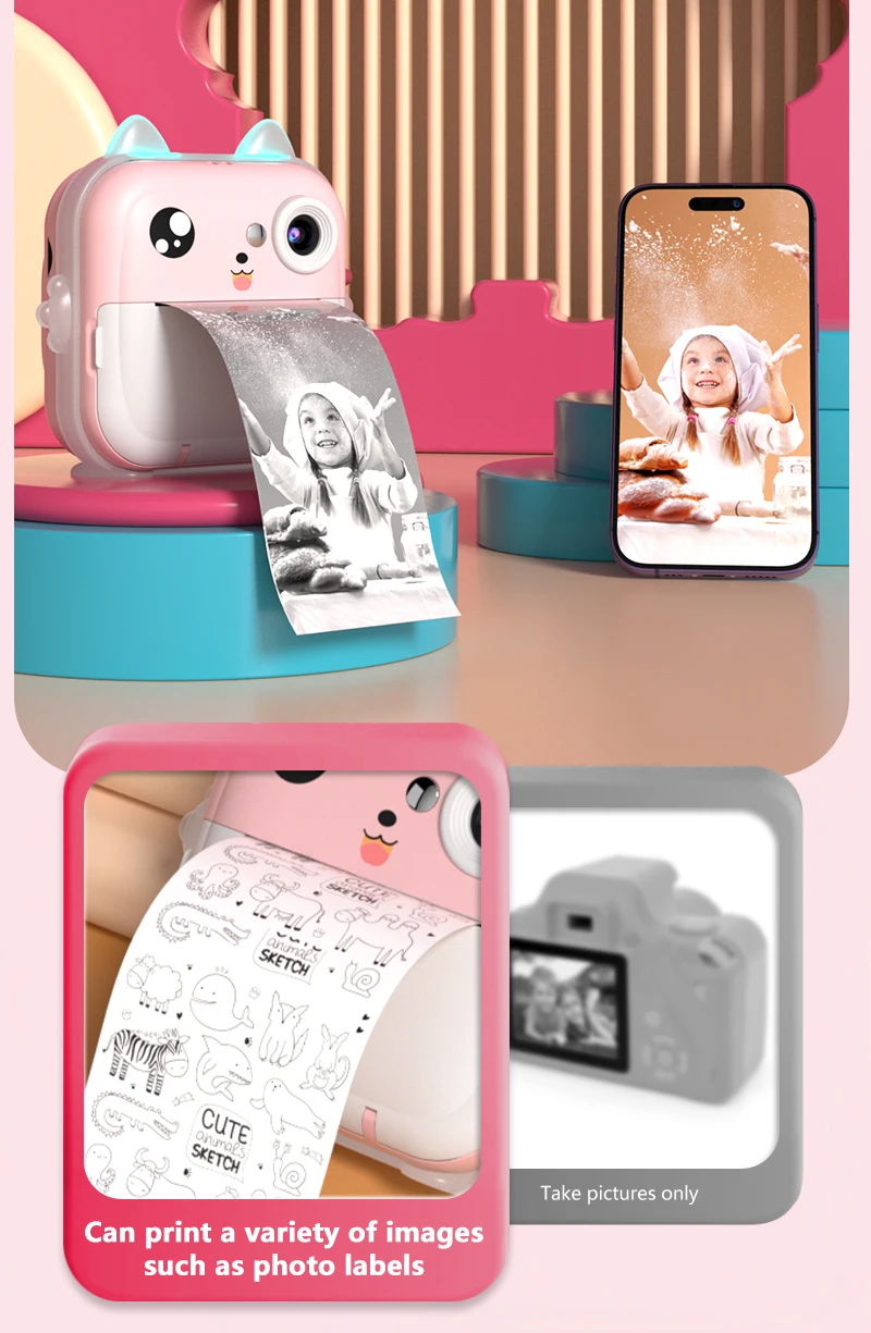Cartoon Toy Gift  Children for christmas and birthday  Mini Photo Cameras Kids Camera With Printing