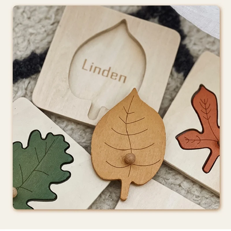 Nordic Style Painting Puzzles 4in1 Wood Set Leaf Jigsaw Drawing Board Games montessori puzzle wooden