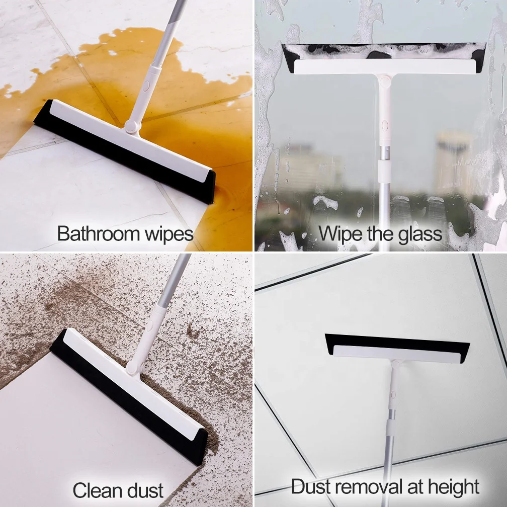 BAOYOUNI Extendable Aluminum Sweeper Retractable Floor Water Squeegee with Replaceable Foam Wiper for Garage Tile Window Dust