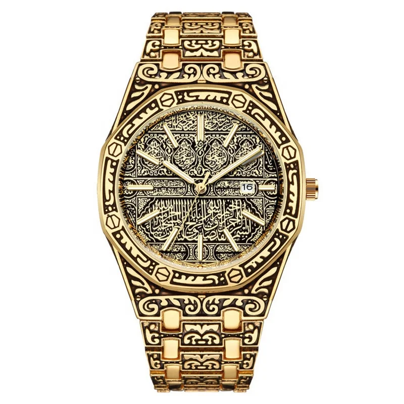 Hot Selling Classic Vintage Gold  Date Quartz Men Wristwatches Luminous Engrave Creative Watches Men Wrist