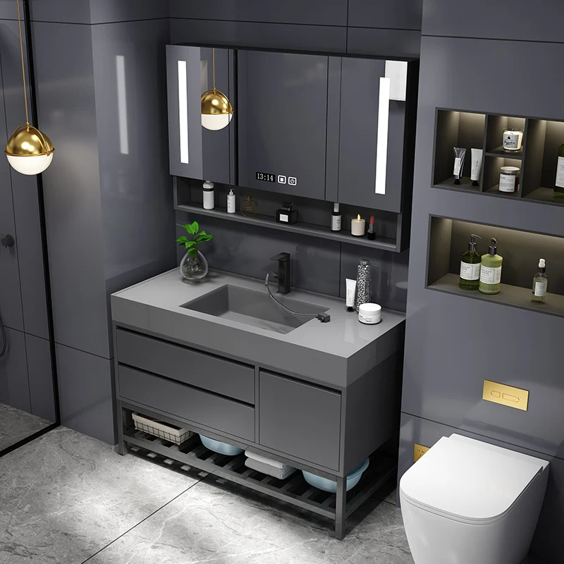 China Supplier Toilet Furniture Bathroom Washbasin Cabinet Modern Bathroom Vanity Set with LED mirror