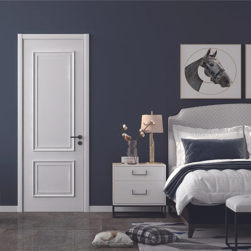 China OPPEIN White PVC Lacquer Fire Proof Wooden Interior Doors For House Interior