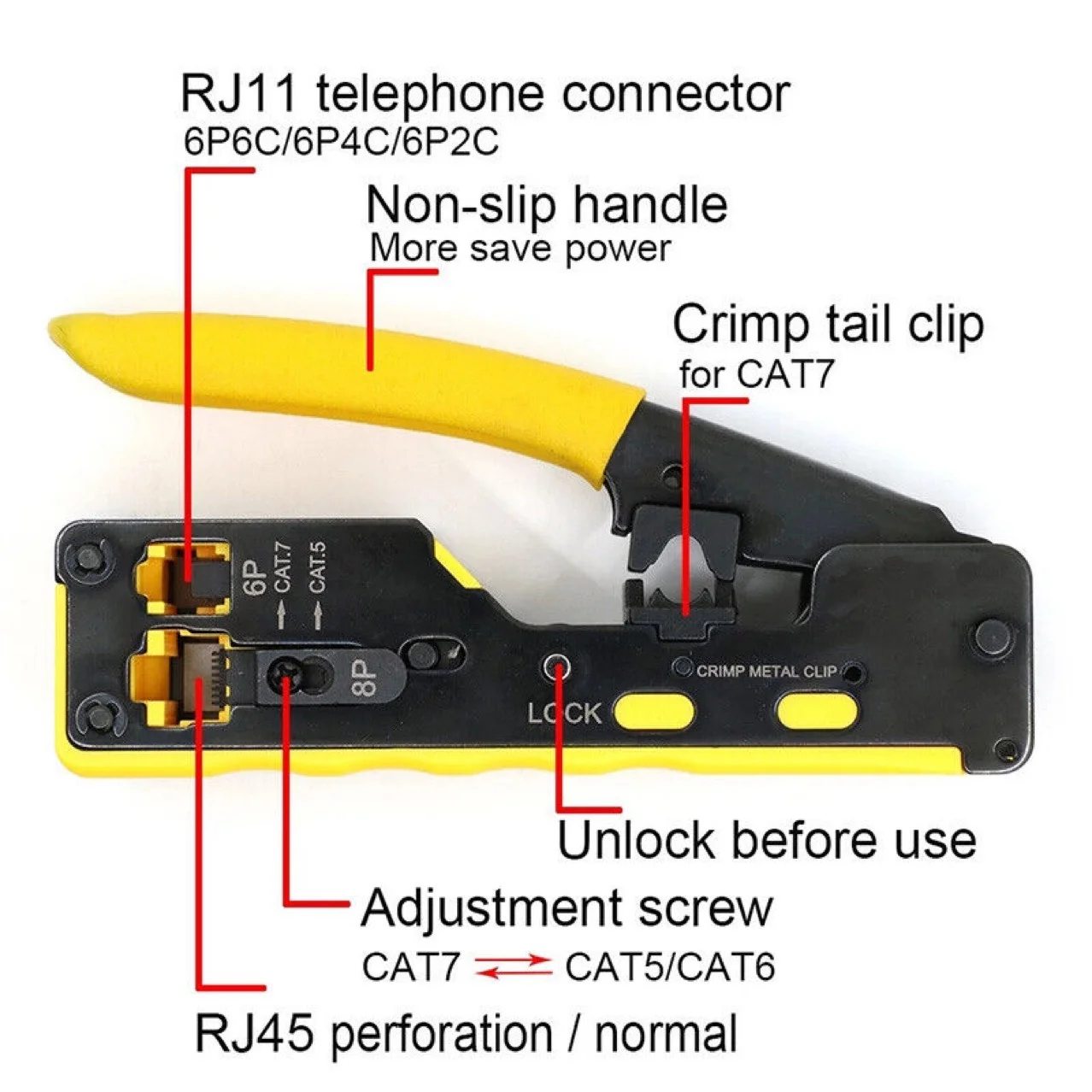 RJ45 RJ11 Cat6 Cat7 connector pass through crimping tool