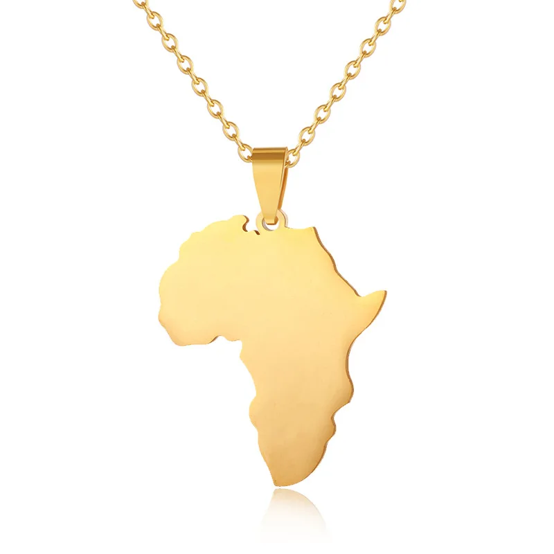 Vintage Glossy Fashion Selling Hip Hop African Continent Map Pendant Necklace Jewelry Men Gold Stainless Steel Blank Pendent