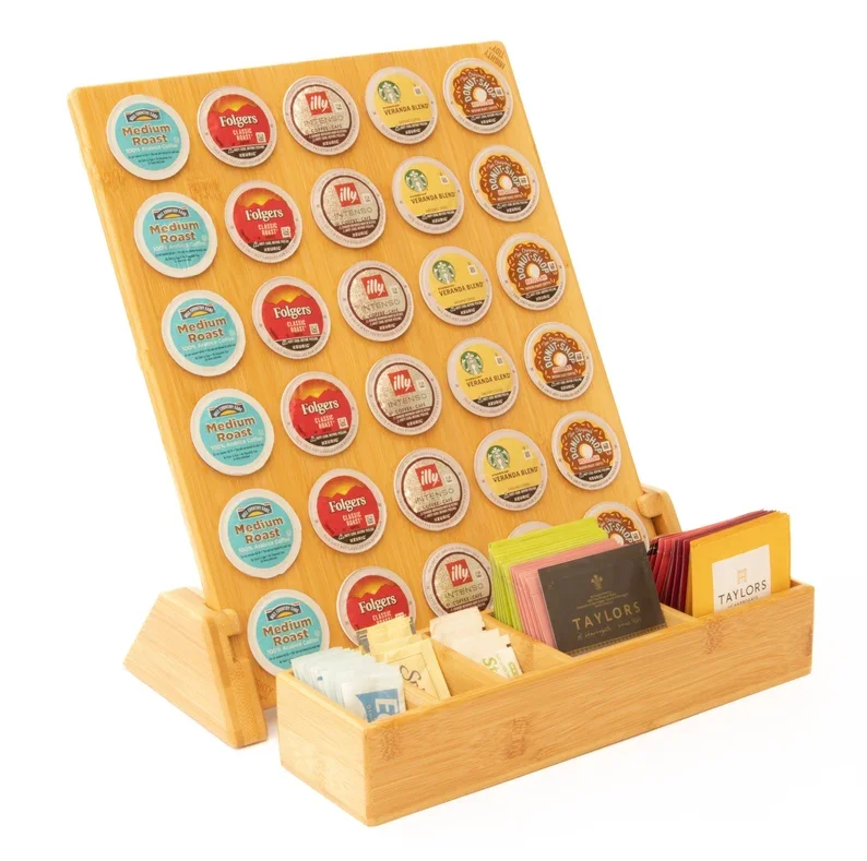 Space Saving Countertop bamboo wood drawer Coffee Pod Holder And K Cup Organizer bamboo Coffee Pod Organizer For Dolce Gusto