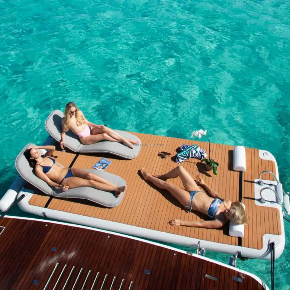 Outdoor Inflatable Swim Island Floating Raft Inflatable Floating Water Jet Ski Dock Floats Platform With Ladder